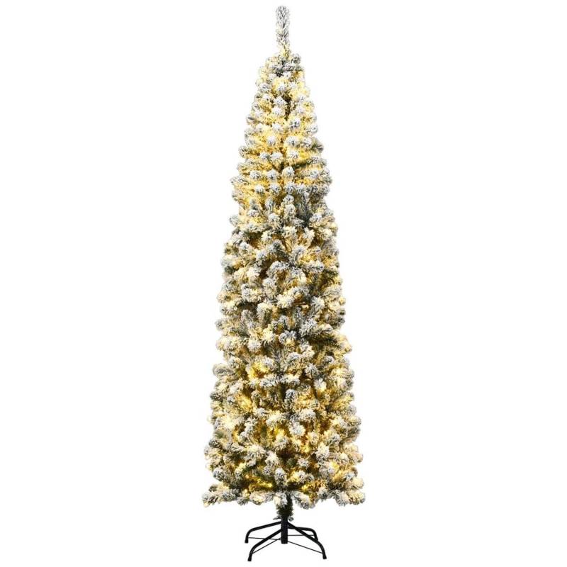 Costway Bleistift Weihnachtsbaum mit Schnee und Led-Leuchten 225cm von COSTWAY