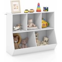 Bücherregal für Kinder, Kinderregal aus Holz mit 5 Würfelfächern & Kippsicherung, 2-stöckiges Spielzeugregal Aufbewahrungsschrank für SKinderzimmer, von COSTWAY