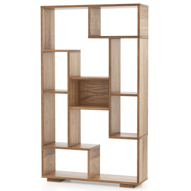 Costway Bücherregal mit 9 Fächern Standregal Natur 120cm von COSTWAY