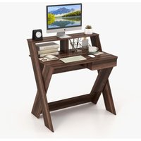 Costway - Computertisch mit Schublade, Schreibtisch mit Monitorerhöhung, Arbeitstisch X-förmig, aus Holz, für kleine Räume Zuhause und im Büro, 90 x von COSTWAY