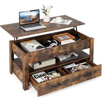 Couchtisch höhenverstellbar, Sofatisch mit anhebbarer Tischplatte & 2 Schubladen, ausziehbarer Wohnzimmertisch Kafeetisch aus Holz für Wohnzimmer und von COSTWAY