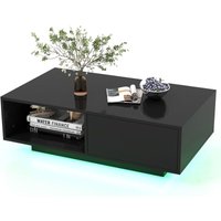 Couchtisch mit Led & Fernbedienung, 20 Lichtfarben & Helligkeit einstellbar, Beistelltisch mit Schublade & offenem Stauraum, Kaffeetisch, Sofatisch von COSTWAY