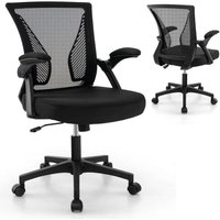 Costway - Ergonomischer Bürostuhl mit klappbaren Armlehnen, Schreibtischstuhl mit mittlerer Rückenlehne & Wippfunktion, höhenverstellbarer Drehstuhl, von COSTWAY