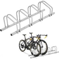 Costway - Fahrradstaender Standparker Bodenstaender Aufstellstaender mit 5 Fahrrad Stellplaetze, Mehrfachstaender Stahl für Garage und Garten Silber von COSTWAY