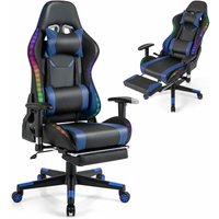 Costway - Gaming Stuhl mit RGB-LED-Leuchten und einziehbarer Fußstütze, ergonomischer Bürostuhl mit Verstellbarer Rückenlehne, Armlehne, von COSTWAY