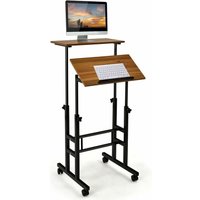 Höhenverstellbarer Sitz-Steh Schreibtisch auf Rollen, Mobiler Stehschreibtisch mit 2-stufiger Computerarbeitsplatz, Laptoptisch Stehpult Stehtisch von COSTWAY