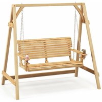 Hollywoodschaukel 2-Sitzer aus Holz, Gartenschaukel mit verstellbaren Metallketten & eingebauten Getränkehalter, Schaukelbank bis 240kg - Costway von COSTWAY