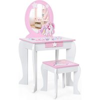 Costway - Kinder Schminktisch mit Hocker, Prinzessin Frisiertisch mit Schublade und Abnehmbarer Spiegel, Frisierkommode rosa, Schminkkommode für von COSTWAY