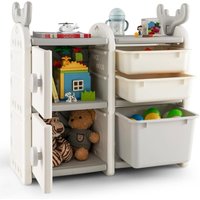 Kinderregal, Spielzeugregal mit 4 Aufbewahrungsboxen & Bücherregal, Spielzeug Aufbewahrungsregal 78 x 32 x 78 cm, Kinderzimmer Regal für Junge, von COSTWAY