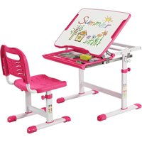 Kinderschreibtisch höhenverstellbar mit Stuhl, mit neigbarer beschreibbare Tischplatte & Schublade,Schülerschreibtisch Rosa - Costway von COSTWAY