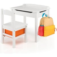 Costway - Kindertisch mit Stuhl, Schreibtisch aus Massivholz mit klappbarer Tischplatte, Schublade & Haken, Aktivitätstisch Kindersitzgruppe mit Costway - Kindertisch mit Stuhl, Schreibtisch aus Massivholz mit klappbarer Tischplatte, Schublade & Haken, Aktivitätstisch Kindersitzgruppe mit von COSTWAY
