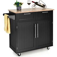 Kücheninsel mit Arbeitsplatte und Handtuchhalter, Küchenwagen mit 2 Schubladen und Türen, Servierwagen mit Rollen aus Holz, 94 x 45,5 x 94,5 cm, Kücheninsel mit Arbeitsplatte und Handtuchhalter, Küchenwagen mit 2 Schubladen und Türen, Servierwagen mit Rollen aus Holz, 94 x 45,5 x 94,5 cm, von COSTWAY
