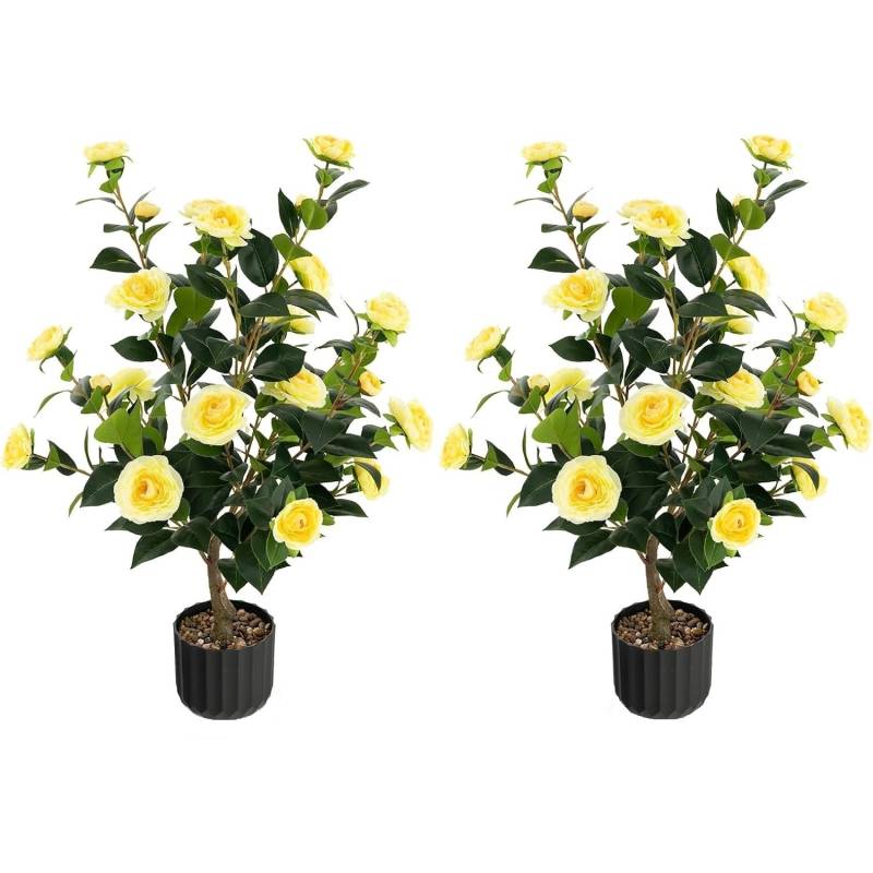 Costway Künstlicher Kamelienbaum 2er Set mit Blüten 95cm Gelb von COSTWAY