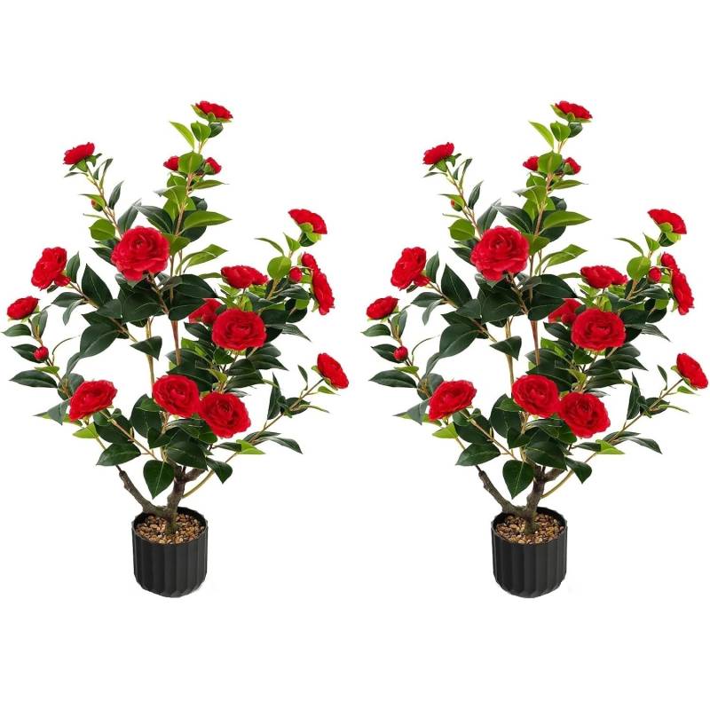 Costway Künstlicher Kamelienbaum 2er Set mit Blüten 95cm Rot von COSTWAY