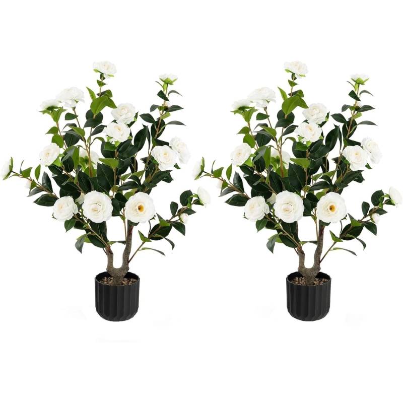 Costway Künstlicher Kamelienbaum 2er Set mit Blüten 95cm Weiß von COSTWAY