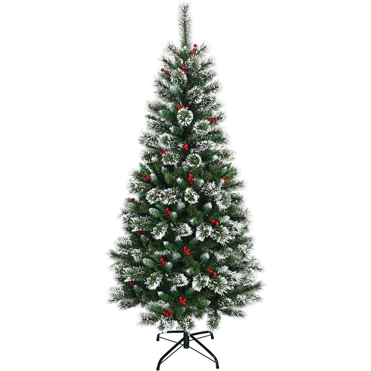 Costway Künstlicher Weihnachtsbaum 180cm mit Roten Beeren PVC Nadeln von COSTWAY