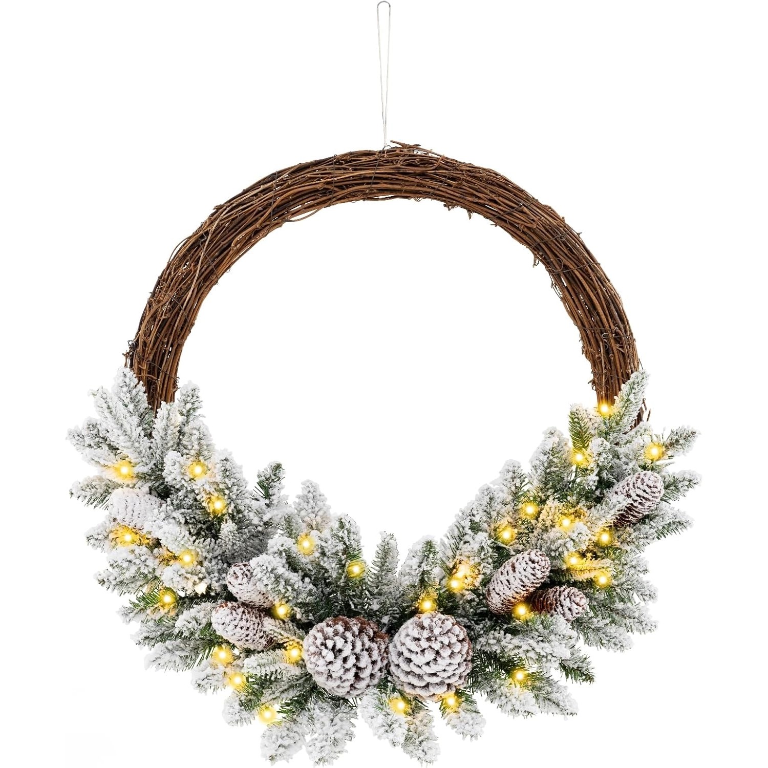 Costway Künstlicher Weihnachtskranz 60cm Led Schneebedeckt von COSTWAY