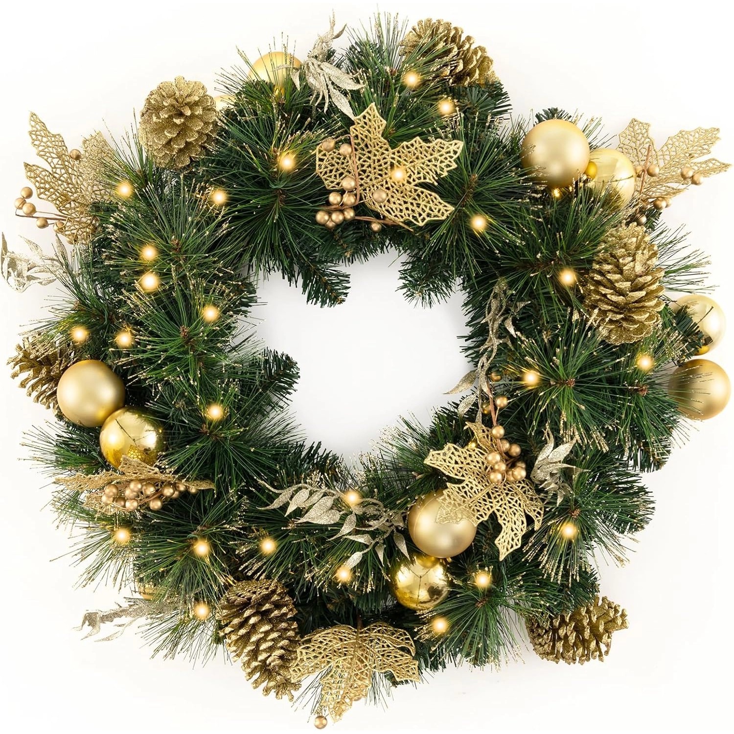 Costway Künstlicher Weihnachtskranz & Goldenen Kieferzapfen Grün 60cm von COSTWAY