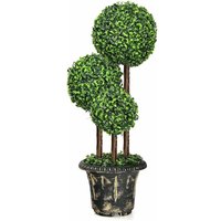 Costway - Kunstpflanze 90cm, künstliche Grünpflanzen mit realistischen Blaettern, Kunstbaum mit Topf, Dekopflanze Zimmerpflanze Kugelbaum für Haus von COSTWAY