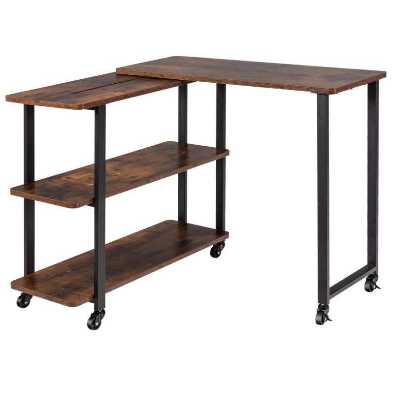 Costway L-förmiger Beistelltisch mit Rollen 360° Drehbar PC-Tisch von COSTWAY