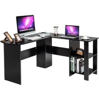 L-foermiger Computertisch, Eckschreibtisch mit 2 offenen Regalboeden und 2 Kabelführungsloechern Schreibtisch Bürotisch Holz - Costway von COSTWAY