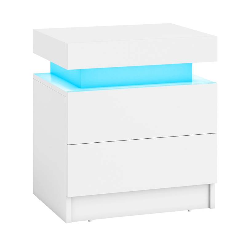 Costway Nachttisch LED mit 2 Schubladen 45 x 35 x 52cm Weiß von COSTWAY