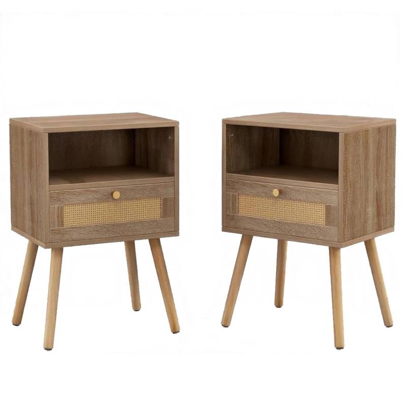 Costway Nachttisch Rattan 2er Set mit Massivholzbeinen Costway Nachttisch Rattan 2er Set mit Massivholzbeinen von COSTWAY