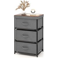 Nachttisch mit 3 Stoffschubladen, Beistelltisch mit Metallrahmen, Aufbewahrungsschrank Stoffkommode für Schlafzimmer, Wohnzimmer, Flur Grau - Costway von COSTWAY