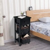 Nachttisch mit Schublade und 2 Aufbewahrungskoerben, Beistelltisch Korbkommode, Schubladenregal für Schlafzimmer, Wohnzimmer 28x26x60cm Schwarz von COSTWAY