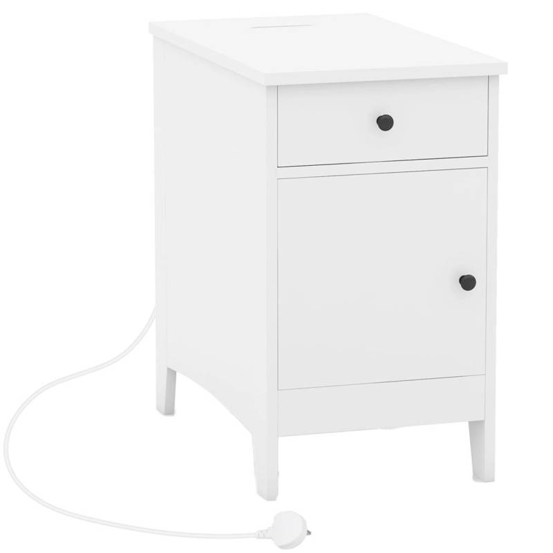Costway Nachttisch mit Schublade & USB-Anschlüssen Beistelltisch Weiß von COSTWAY