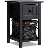 Nachttisch mit Schublade und abnehmbarem Korb, Nachtkonsole aus Holz, 28 x 31 x 45 cm schwarz - Costway von COSTWAY