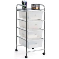 Rollwagen mit 4 stapelbaren Schubladen, Schubladenwagen Rollcontainer mit Metallgestell und Ablagefläche, Badrollwagen Aufbewahrungswagen für Büro, Rollwagen mit 4 stapelbaren Schubladen, Schubladenwagen Rollcontainer mit Metallgestell und Ablagefläche, Badrollwagen Aufbewahrungswagen für Büro, von COSTWAY