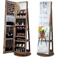 Costway - Schmuckschrank mit Spiegel, freistehender Spiegelschrank drehbar mit dreifarbigen LED-Leuchten & Ganzkörperspiegel, Schmuck-Organizer von COSTWAY