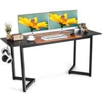 Costway - Schreibtisch, 160 x 60 x 74 cm, Computertisch schmal, Bürotisch mit Spleißbrett & Haken, PC-Tisch Holz Officetisch, Arbeitstisch von COSTWAY