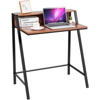 Schreibtisch 2-stoeckig, Computertisch mit stabilem Metallrahmen, Arbeitstisch Walnuss, Buerotisch, PC-Tisch fuers Wohnzimmer, Arbeitszimmer, Buero von COSTWAY