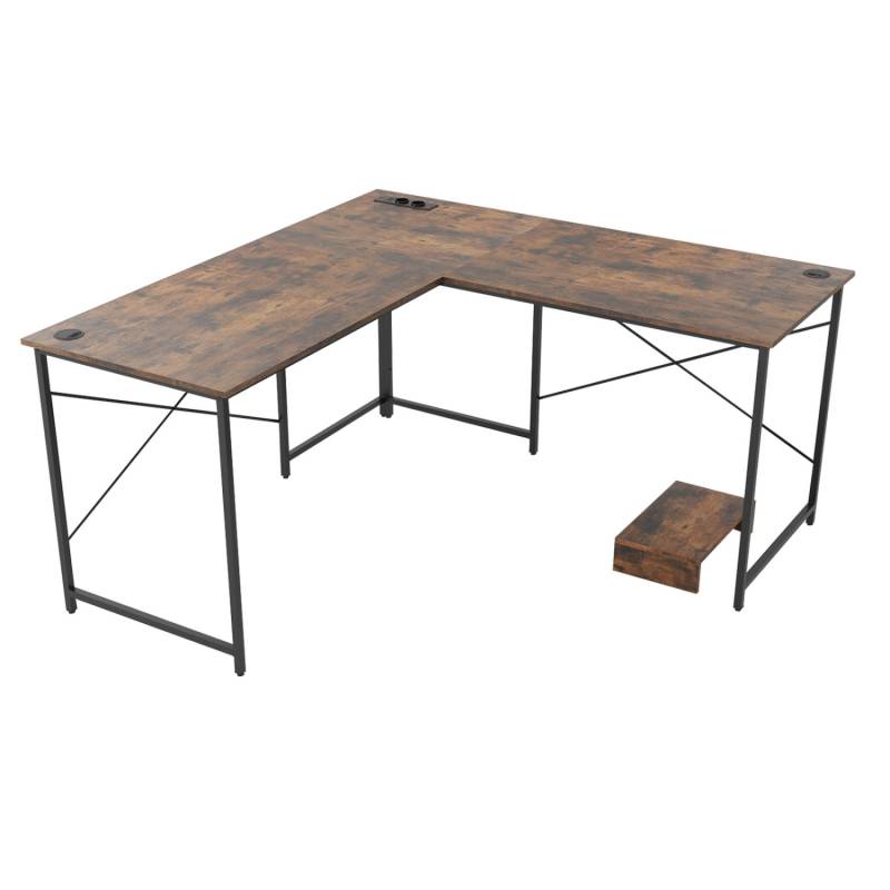 Costway Schreibtisch L-Form mit Ladestation Rustikalbraun von COSTWAY