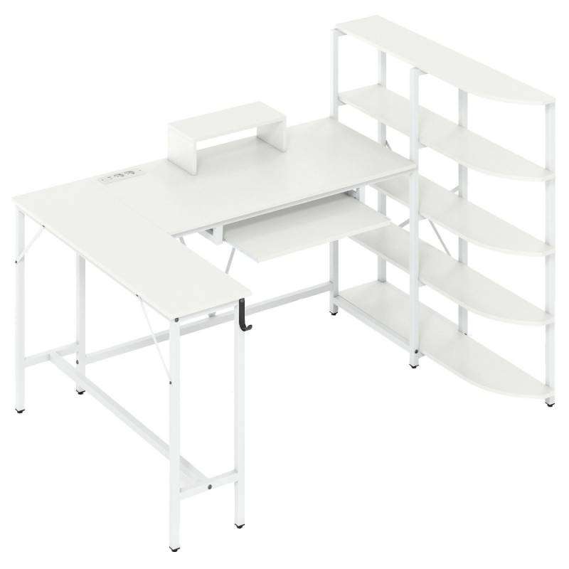 Costway Schreibtisch L-Form mit Ladestation & Bücherregal Weiß Costway Schreibtisch L-Form mit Ladestation & Bücherregal Weiß von COSTWAY