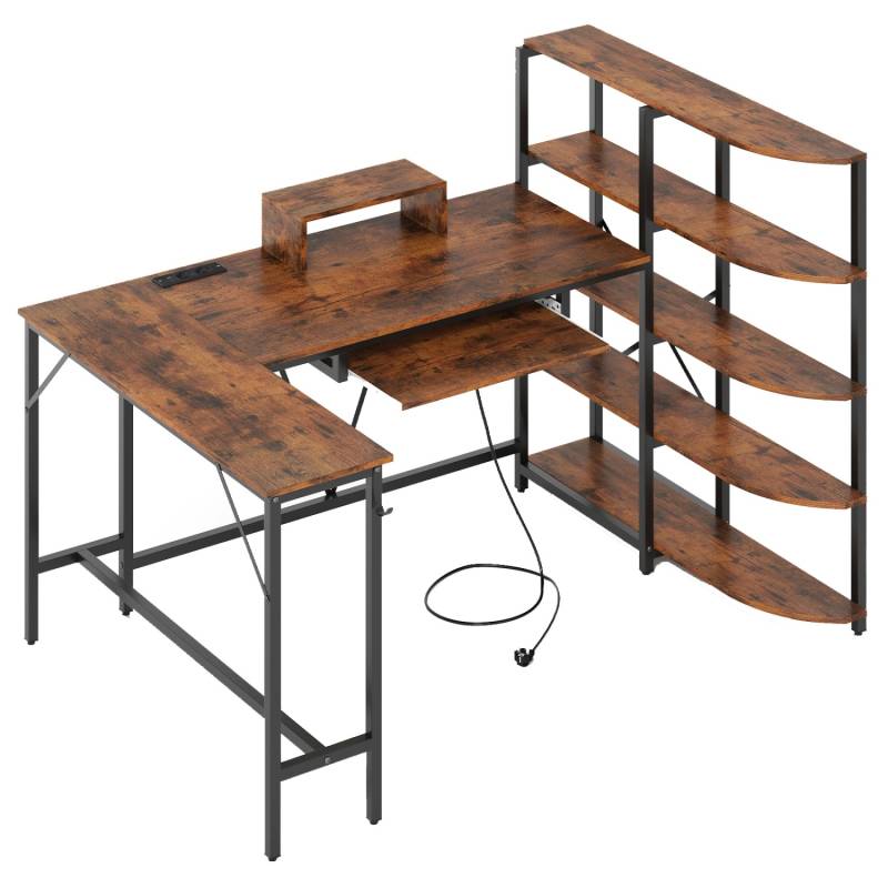 Costway Schreibtisch L-Form mit Monitorständer Braun von COSTWAY