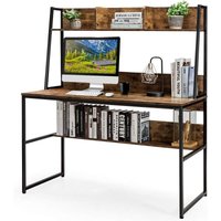 Costway - Schreibtisch mit Ablage, Computertisch aus Holz mit Metallrahmen & verstellbaren Fußpads, Arbeitstisch mit offenem Bücherregal, 120 x 57 x von COSTWAY