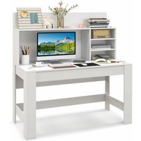 Schreibtisch mit Regal, Computertisch mit Kabelführungslöchern, moderner Arbeitstisch PC-Tisch, Bürotisch für Arbeitszimmer & Schlafzimmer, Weiß, 120 von COSTWAY
