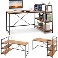 Costway - Schreibtisch mit Regalen, Computertisch L-förmig, Eckschreibtisch Bürotisch PC-Tisch Holz, Arbeitstisch Metallgestell, für Home Office, von COSTWAY