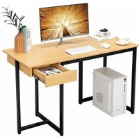 Costway - Schreibtisch mit Schublade, 120 x 55 x 75 cm, Computertisch klein, Officetisch Bürotisch Holz PC-Tisch, Arbeitstisch Metallgestell, für von COSTWAY
