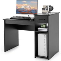 Schreibtisch mit Schublade und offenen Regalen, Computertisch Holz, Arbeitstisch Bürotisch PC-Tisch für kleine Räume, 104 x 50 x 82 cm, Schwarz von COSTWAY