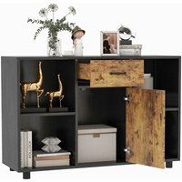 Sideboard mit Schublade, 4 offenen Fächern und 1 Tür, Küchenschrank Antikipp-Schutz, Buffet Schrank Vintage, Aufbewahrungsschrank für Küche, von COSTWAY