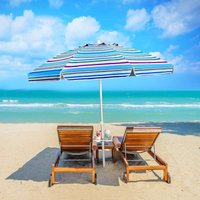 Sonnenschirm 220cm Strandschirm Marktschirm Gartenschirm neigbar Terrassenschirm mit Verankerung Hellblau - Costway von COSTWAY