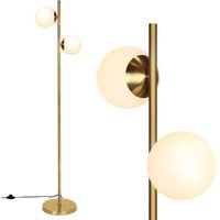 Costway - Stehlampe 2-flammig, moderne freistehende Stehleuchte mit praktischem Fußschalter, E27-Glühlampensockel & stabilem Metallmast, Leselampe von COSTWAY