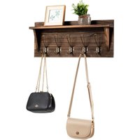 Wandregal Kleiderhakenleiste, Wandgarderobe mit 5 Haken und Ablage, Badregal mit Handtuchhalter, Garderobe Paulownien Holz Wandhandtuchhalter von COSTWAY