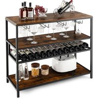 Weinregal, für 13 Weinflaschen, freistehender Flaschenregal mit 4 Reihen Glashalter, Weinschrank für Küche, Esszimmer, Buffet, rustikales Braun, von COSTWAY