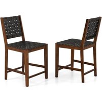 Esszimmerstühle 2er Set, Holzstuhl mit gewebter Rückenlehne, Küchenstühle bis 150 kg belastbar, Bistrostuhl für Tische von 88-99cm Höhe, Schwarz von COSTWAY