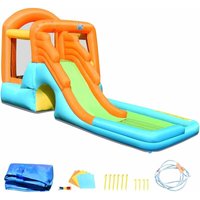 Hüpfburg aufblasbar, Wasserrutsche Spielpool Aufblasbare, Wasserspielcenter mit Rutsche, Wasserpark Planschbecken 490 x 225 x 240 cm - Costway von COSTWAY